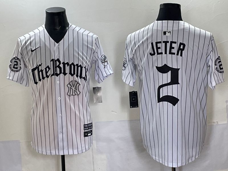 Men 2025 New York Yankees #2 Jeter White Stripe Five generations Joint Name Nike MLB Jersey style 011->new york yankees->MLB Jersey